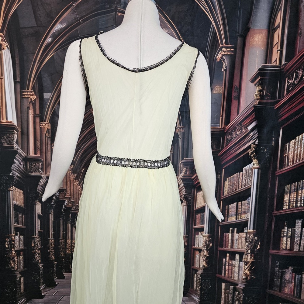 Vintage 1960s Lingerie Nightgown Slip Dress Yellow Black Lace Trim Retro Pinup - Picture 10 of 11